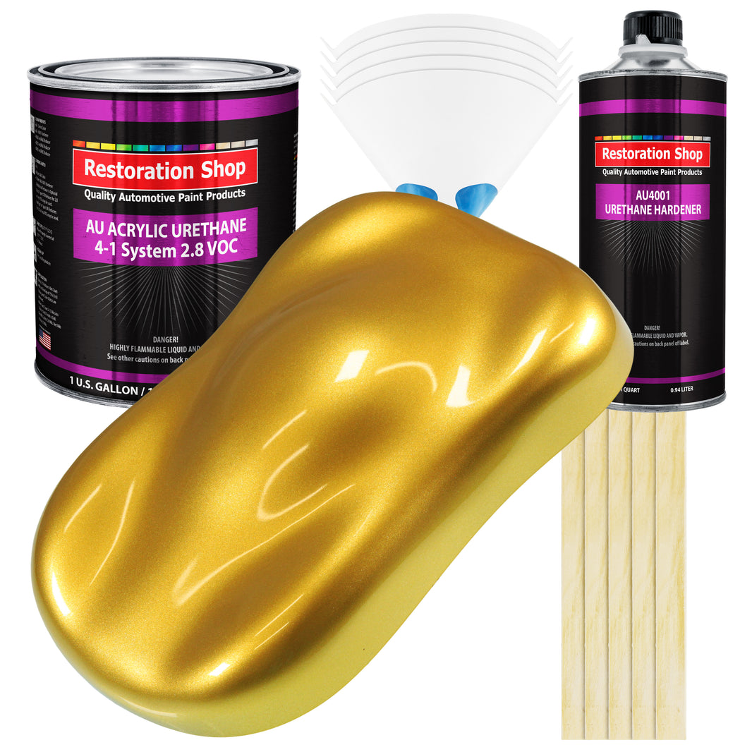 Saturn Gold Firemist Acrylic Urethane Auto Paint - Complete Gallon Paint Kit - Professional Single Stage Automotive Car Coating, 4:1 Mix Ratio 2.8 VOC
