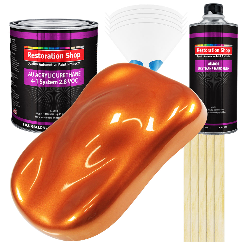 Firemist Orange Acrylic Urethane Auto Paint - Complete Gallon Paint Kit - Professional Single Stage Automotive Car Truck Coating 4:1 Mix Ratio 2.8 VOC