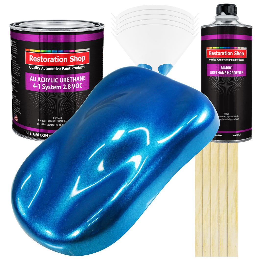 True Blue Firemist Acrylic Urethane Auto Paint - Complete Gallon Paint Kit - Professional Single Stage Automotive Car Coating, 4:1 Mix Ratio 2.8 VOC