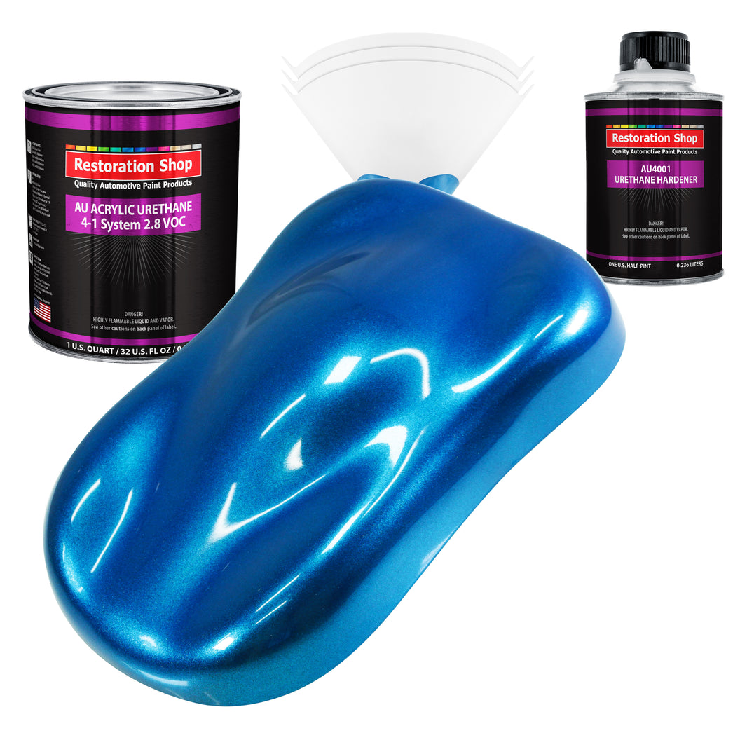 True Blue Firemist Acrylic Urethane Auto Paint - Complete Quart Paint Kit - Professional Single Stage Automotive Car Coating, 4:1 Mix Ratio 2.8 VOC