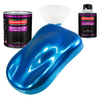 True Blue Firemist Acrylic Urethane Auto Paint - Complete Quart Paint Kit - Professional Single Stage Automotive Car Coating, 4:1 Mix Ratio 2.8 VOC