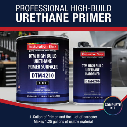 1.25 Gallon 2K High Build Primer Automotive Paint Kit - 1 Gal. Black Urethane Primer Surfacer, 1 Qt Hardener, 4:1 Mix Ratio