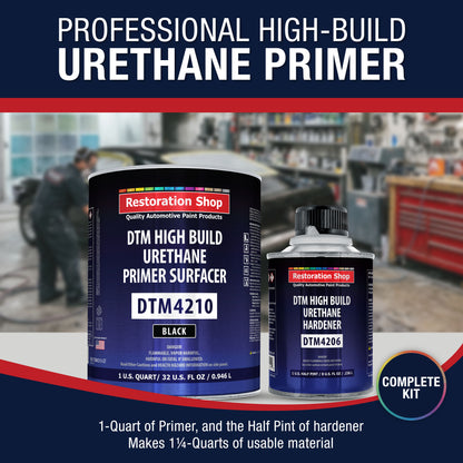 1.25 Quart 2K High Build Primer Automotive Paint Kit - 1 Qt. Black Urethane Primer Surfacer, 1/2 Pint Hardener, 4:1 Mix Ratio