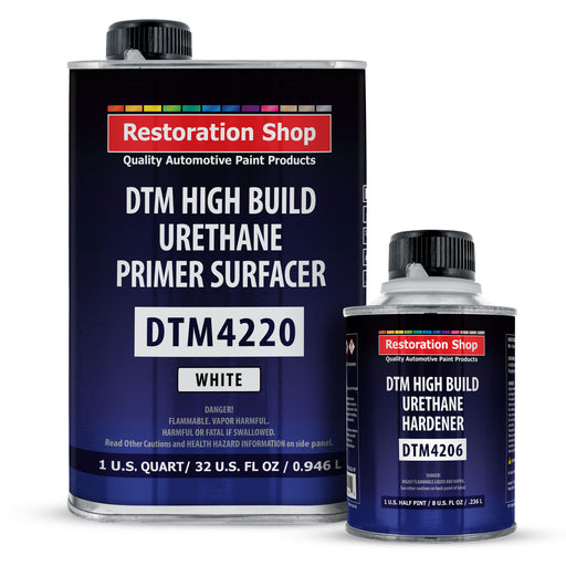1.25 Quart 2K High Build Primer Automotive Paint Kit - 1 Qt. White Urethane Primer Surfacer, 1/2 Pint Hardener, 4:1 Mix Ratio