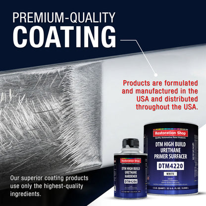 1.25 Quart 2K High Build Primer Automotive Paint Kit - 1 Qt. White Urethane Primer Surfacer, 1/2 Pint Hardener, 4:1 Mix Ratio