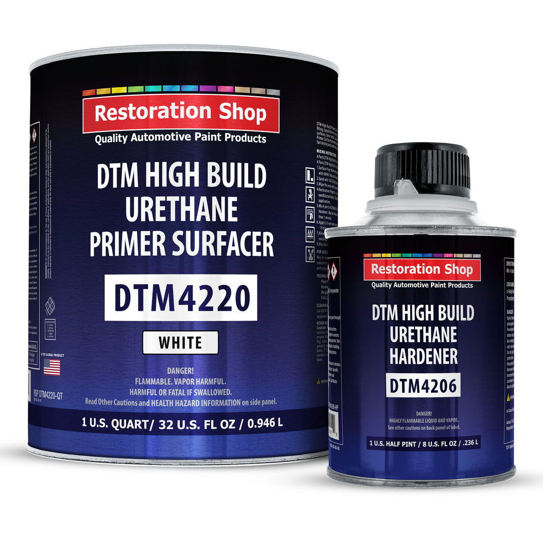 1.25 Quart 2K High Build Primer Automotive Paint Kit - 1 Qt. White Urethane Primer Surfacer, 1/2 Pint Hardener, 4:1 Mix Ratio