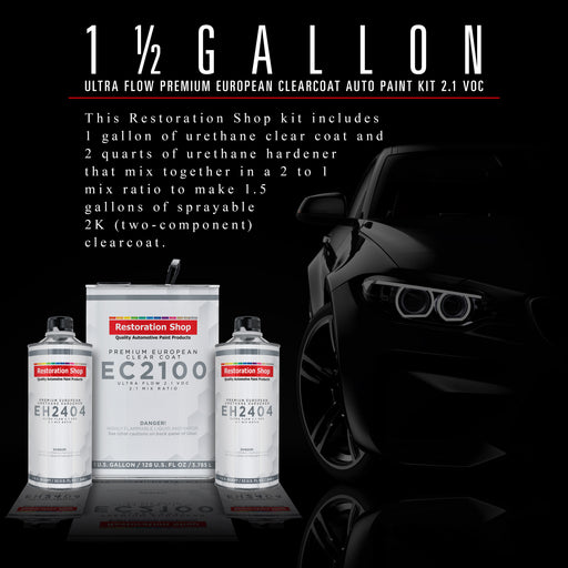 Restoration Shop 1.5 Gallon Ultra Flow Premium European Clearcoat Auto Paint Kit, 2.1 VOC - 1 Gal. Urethane Clear, 2 Qts Hardener, 2:1 Ratio, Coating