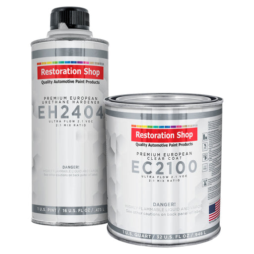 Restoration Shop 1.5 Quart Ultra Flow Premium European Clearcoat Auto Paint Kit, 2.1 VOC - 1 Quart Urethane Clear, 1 Pint Hardener, 2:1 Ratio, Coating