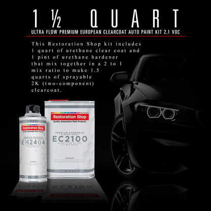 1.5 Quart Ultra Flow Premium European Clearcoat Auto Paint Kit, 2.1 VOC - 1 Quart Urethane Clear, 1 Pint Hardener, 2:1 Ratio, Coating