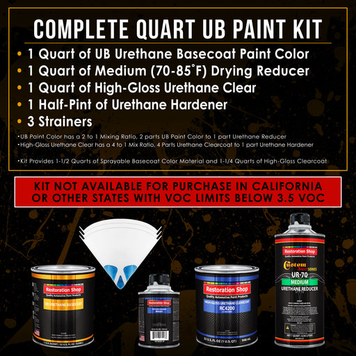 Classic White - Urethane Basecoat with Clearcoat Auto Paint - Complete Medium Quart Paint Kit - Professional High Gloss Automotive, Car, Truck Coating