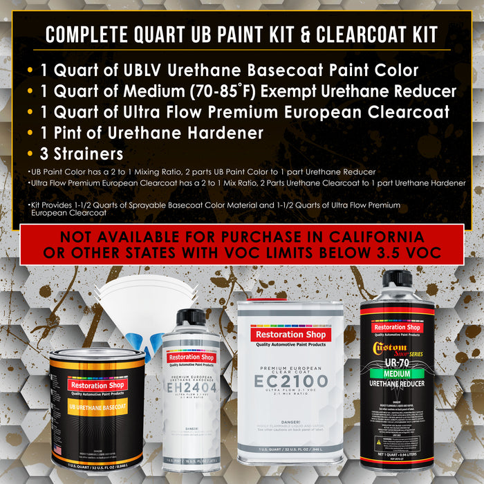 Grand Prix White Urethane Basecoat with European Clearcoat Auto Paint - Complete Quart Paint Color Kit - Automotive Refinish Coating