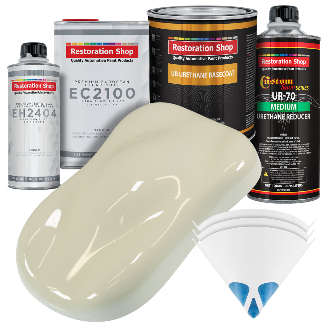 Grand Prix White Urethane Basecoat with European Clearcoat Auto Paint - Complete Quart Paint Color Kit - Automotive Refinish Coating