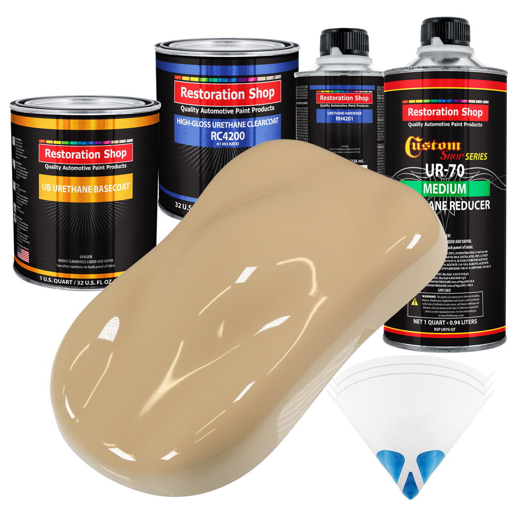 Shoreline Beige - Urethane Basecoat with Clearcoat Auto Paint (Complete Medium Quart Paint Kit) Professional High Gloss Automotive Car Truck Coating