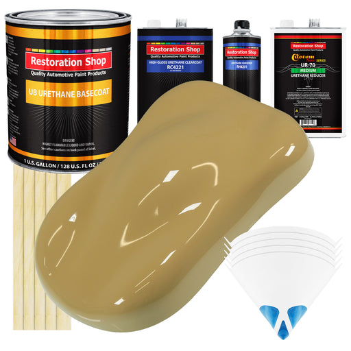 Buckskin Tan - Urethane Basecoat with Clearcoat Auto Paint - Complete Medium Gallon Paint Kit - Professional High Gloss Automotive, Car, Truck Coating