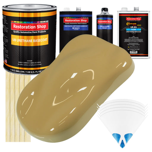 Buckskin Tan - Urethane Basecoat with Clearcoat Auto Paint - Complete Slow Gallon Paint Kit - Professional High Gloss Automotive, Car, Truck Coating