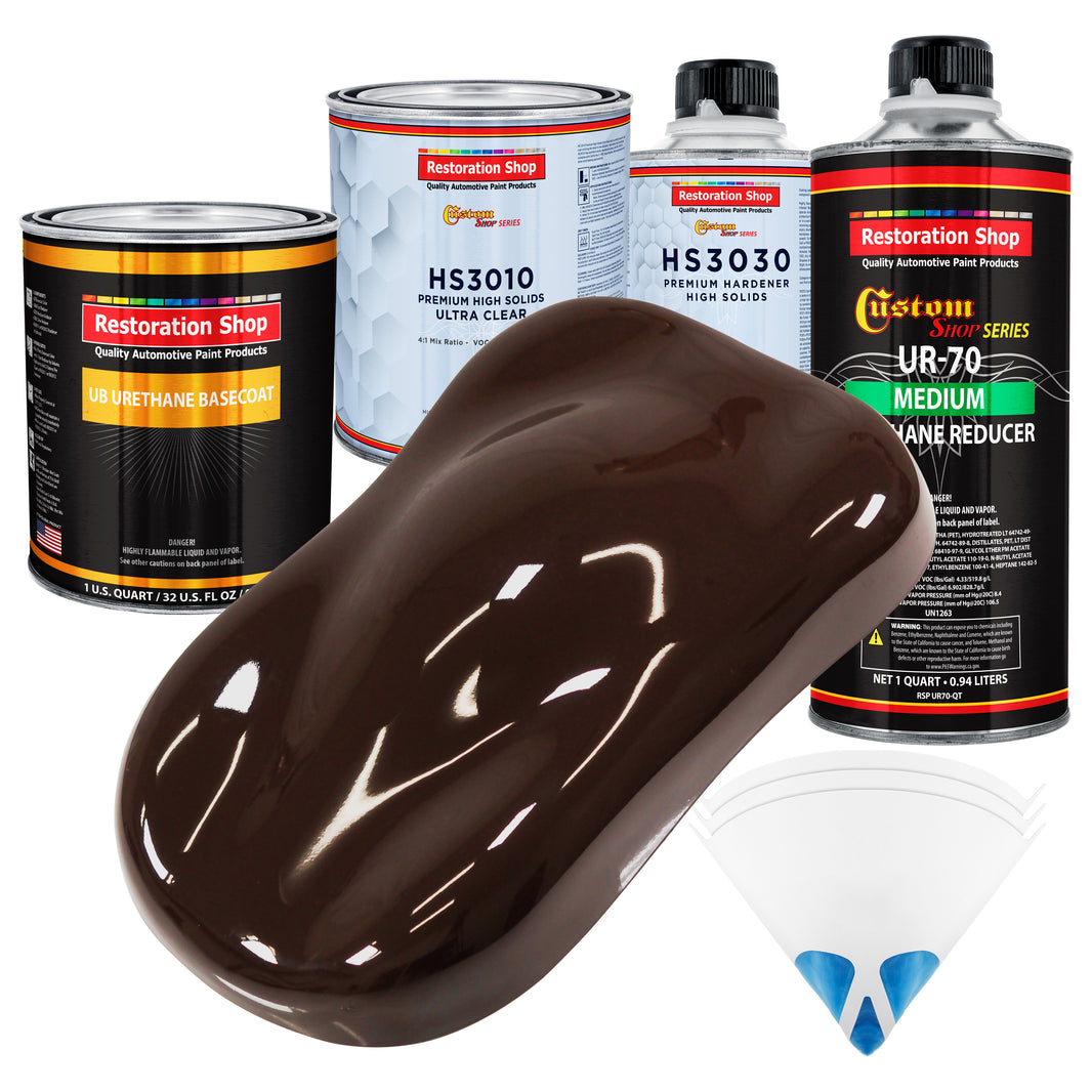 Dark Brown - Urethane Basecoat with Premium Clearcoat Auto Paint - Complete Medium Quart Paint Kit - Professional High Gloss Automotive Coating