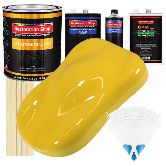 Daytona Yellow - Urethane Basecoat with Clearcoat Auto Paint (Complete Medium Gallon Paint Kit) Professional High Gloss Automotive Car Truck Coating