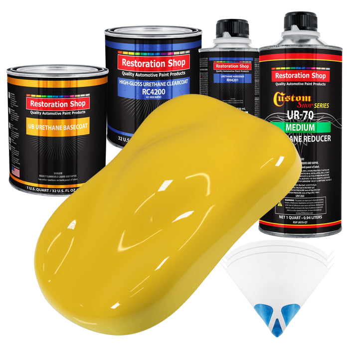 Daytona Yellow - Urethane Basecoat with Clearcoat Auto Paint (Complete Medium Quart Paint Kit) Professional High Gloss Automotive Car Truck Coating