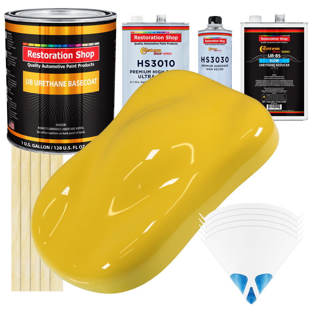 Daytona Yellow - Urethane Basecoat with Premium Clearcoat Auto Paint - Complete Slow Gallon Paint Kit - Professional High Gloss Automotive Coating