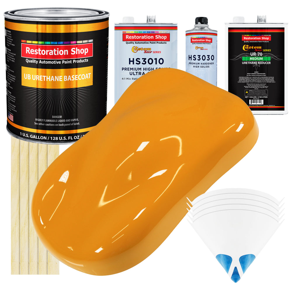 School Bus Yellow - Urethane Basecoat with Premium Clearcoat Auto Paint (Complete Medium Gallon Paint Kit) Professional High Gloss Automotive Coating