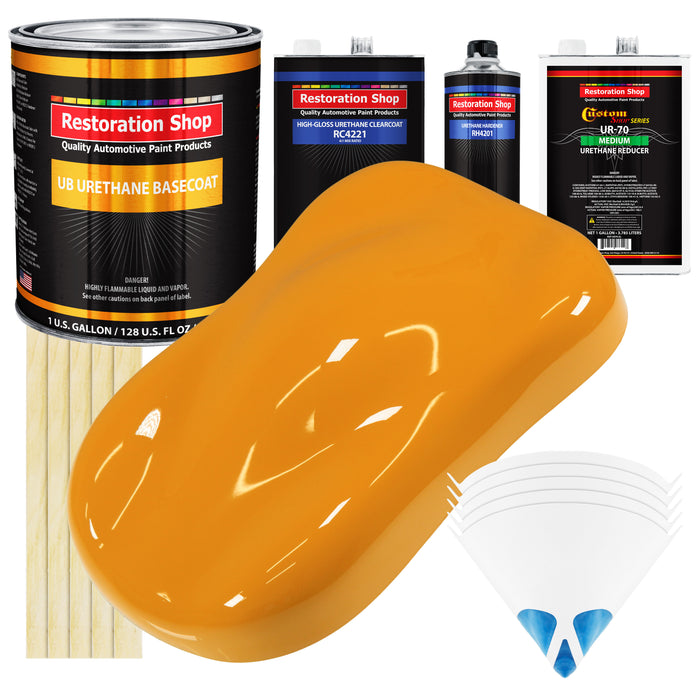 School Bus Yellow - Urethane Basecoat with Clearcoat Auto Paint - Complete Medium Gallon Paint Kit - Professional Gloss Automotive Car Truck Coating