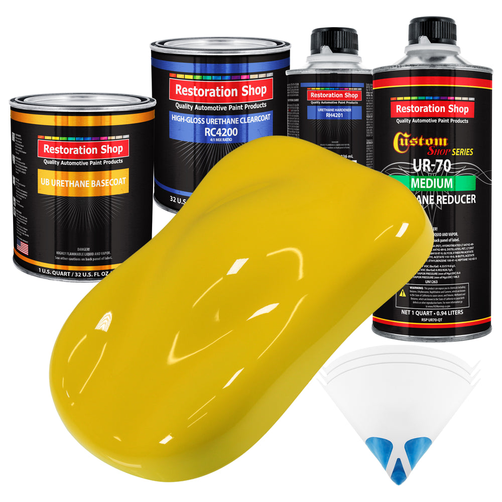 Electric Yellow - Urethane Basecoat with Clearcoat Auto Paint (Complete Medium Quart Paint Kit) Professional High Gloss Automotive Car Truck Coating
