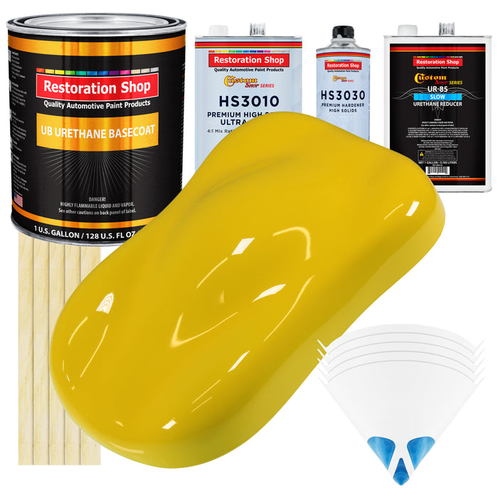 Electric Yellow - Urethane Basecoat with Premium Clearcoat Auto Paint - Complete Slow Gallon Paint Kit - Professional High Gloss Automotive Coating