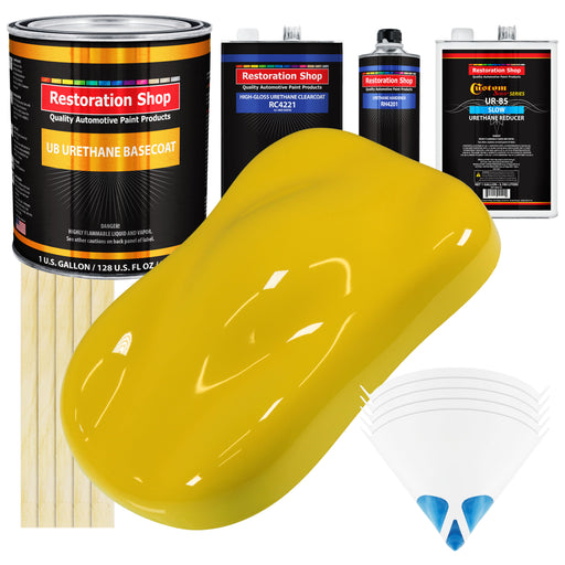 Electric Yellow - Urethane Basecoat with Clearcoat Auto Paint (Complete Slow Gallon Paint Kit) Professional High Gloss Automotive Car Truck Coating