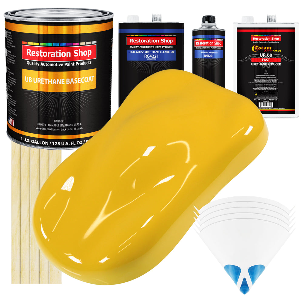 Indy Yellow - Urethane Basecoat with Clearcoat Auto Paint - Complete Fast Gallon Paint Kit - Professional High Gloss Automotive, Car, Truck Coating