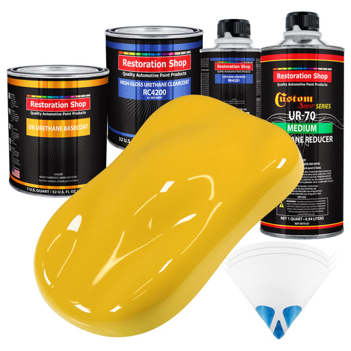 Indy Yellow - Urethane Basecoat with Clearcoat Auto Paint - Complete Medium Quart Paint Kit - Professional High Gloss Automotive, Car, Truck Coating