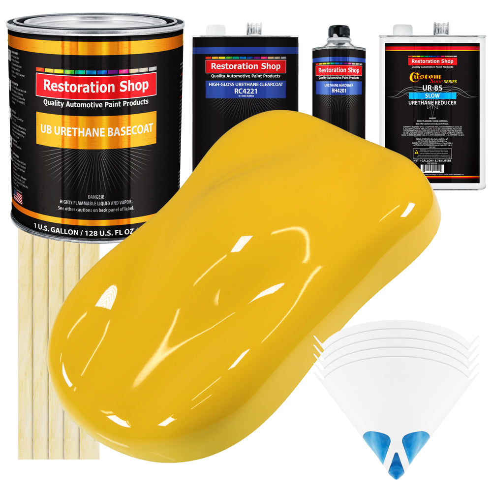 Indy Yellow - Urethane Basecoat with Clearcoat Auto Paint - Complete Slow Gallon Paint Kit - Professional High Gloss Automotive, Car, Truck Coating