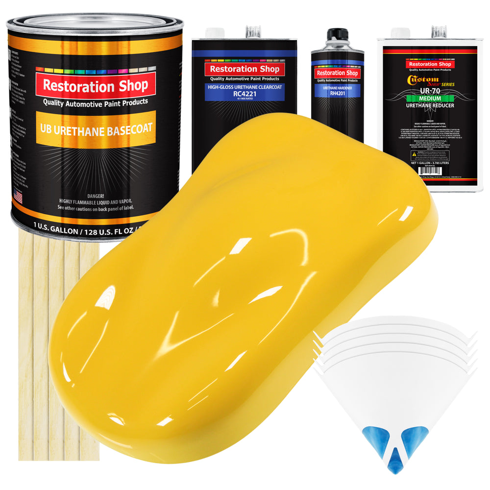 Sunshine Yellow - Urethane Basecoat with Clearcoat Auto Paint - Complete Medium Gallon Paint Kit - Professional Gloss Automotive Car Truck Coating