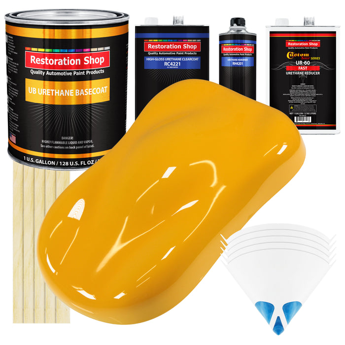 Citrus Yellow - Urethane Basecoat with Clearcoat Auto Paint - Complete Fast Gallon Paint Kit - Professional High Gloss Automotive, Car, Truck Coating