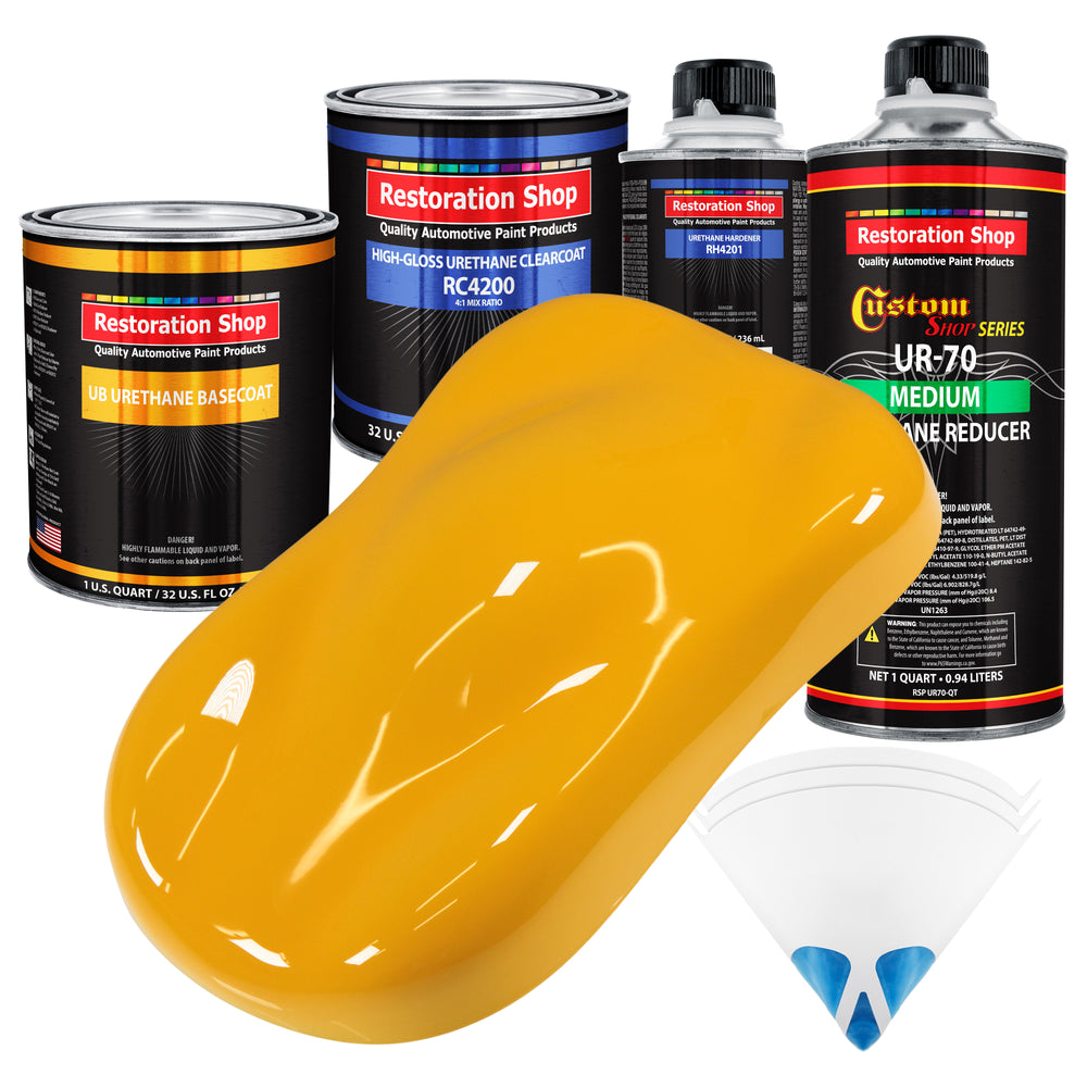 Citrus Yellow - Urethane Basecoat with Clearcoat Auto Paint - Complete Medium Quart Paint Kit - Professional High Gloss Automotive, Car, Truck Coating