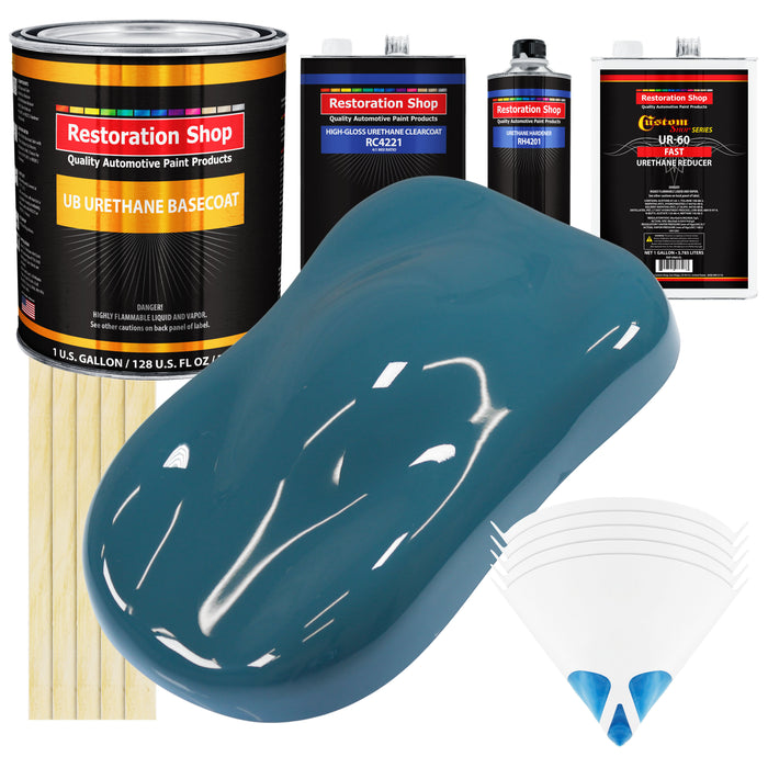 Medium Blue - Urethane Basecoat with Clearcoat Auto Paint - Complete Fast Gallon Paint Kit - Professional High Gloss Automotive, Car, Truck Coating