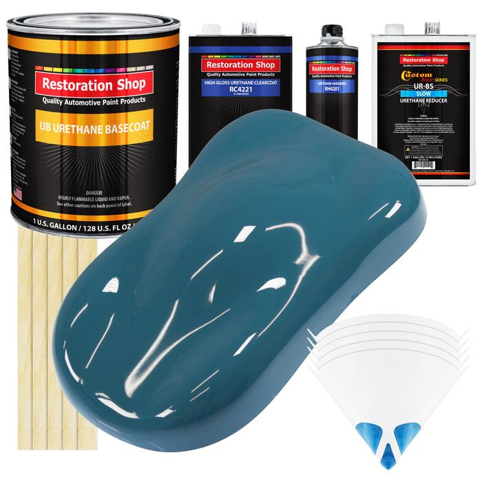 Medium Blue - Urethane Basecoat with Clearcoat Auto Paint - Complete Slow Gallon Paint Kit - Professional High Gloss Automotive, Car, Truck Coating