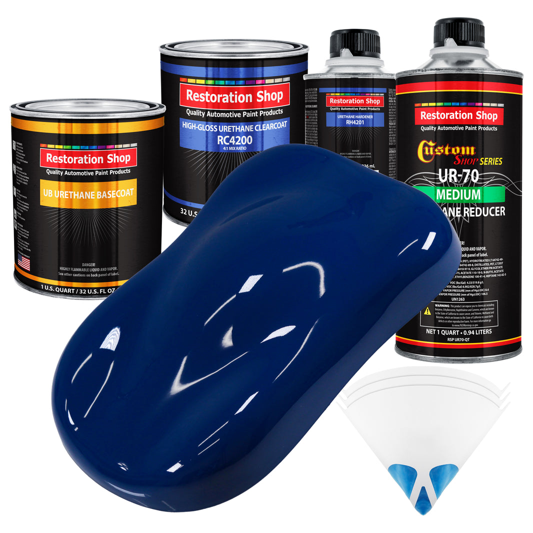 Marine Blue - Urethane Basecoat with Clearcoat Auto Paint - Complete Medium Quart Paint Kit - Professional High Gloss Automotive, Car, Truck Coating