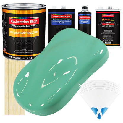 Light Aqua - Urethane Basecoat with Clearcoat Auto Paint - Complete Fast Gallon Paint Kit - Professional High Gloss Automotive, Car, Truck Coating