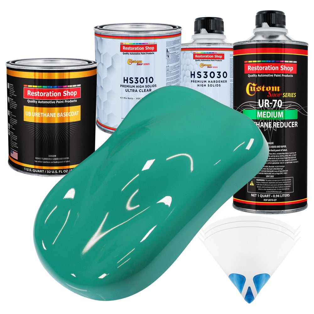 Tropical Turquoise - Urethane Basecoat with Premium Clearcoat Auto Paint (Complete Medium Quart Paint Kit) Professional High Gloss Automotive Coating