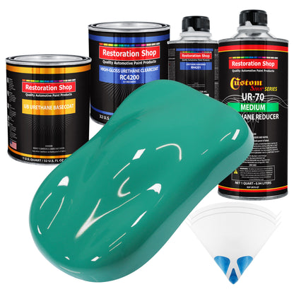 Tropical Turquoise - Urethane Basecoat with Clearcoat Auto Paint - Complete Medium Quart Paint Kit - Professional Gloss Automotive Car Truck Coating