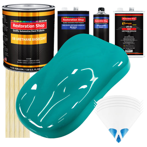 Deep Aqua - Urethane Basecoat with Clearcoat Auto Paint - Complete Fast Gallon Paint Kit - Professional High Gloss Automotive, Car, Truck Coating