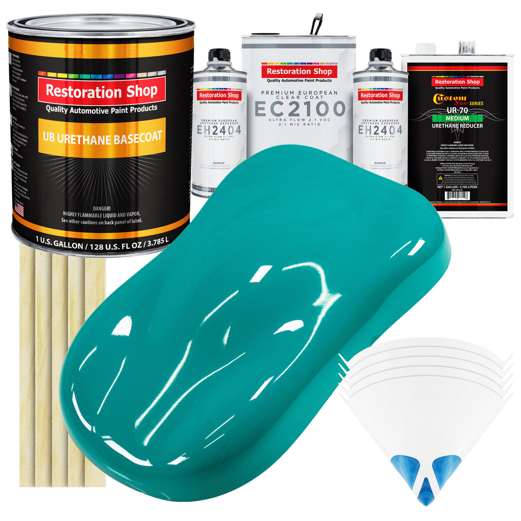 Deep Aqua Urethane Basecoat with European Clearcoat Auto Paint - Complete Gallon Paint Color Kit - Automotive Refinish Coating