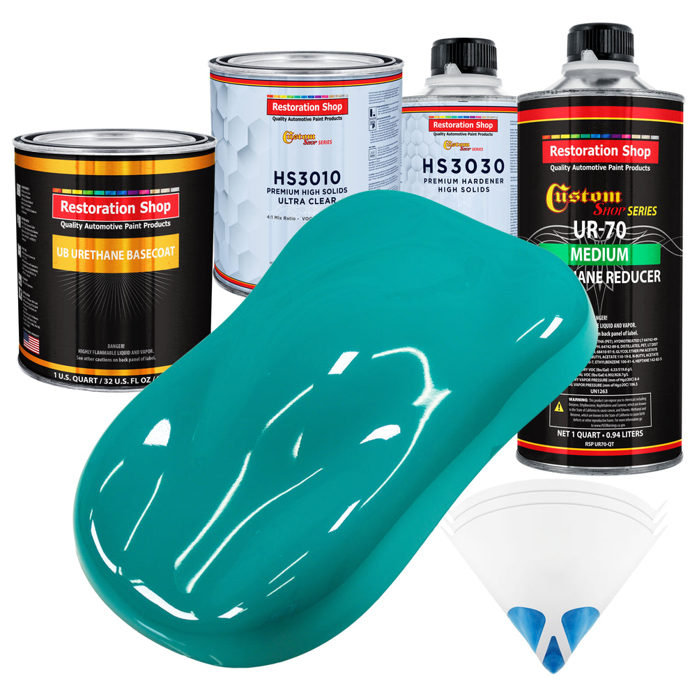 Deep Aqua - Urethane Basecoat with Premium Clearcoat Auto Paint - Complete Medium Quart Paint Kit - Professional High Gloss Automotive Coating