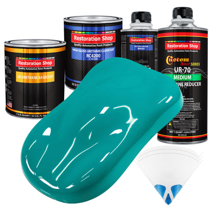 Deep Aqua - Urethane Basecoat with Clearcoat Auto Paint - Complete Medium Quart Paint Kit - Professional High Gloss Automotive, Car, Truck Coating