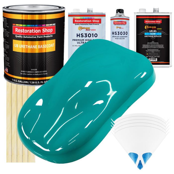 Deep Aqua - Urethane Basecoat with Premium Clearcoat Auto Paint - Complete Slow Gallon Paint Kit - Professional High Gloss Automotive Coating