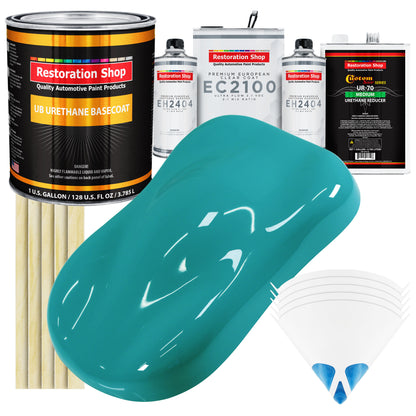 Bright Racing Aqua Urethane Basecoat with European Clearcoat Auto Paint - Complete Gallon Paint Color Kit - Automotive Refinish Coating