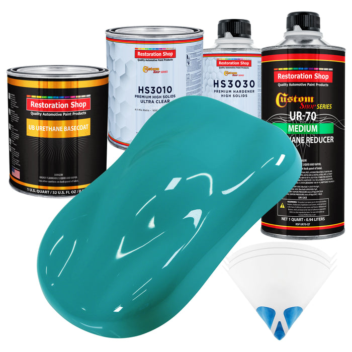 Bright Racing Aqua - Urethane Basecoat with Premium Clearcoat Auto Paint (Complete Medium Quart Paint Kit) Professional High Gloss Automotive Coating