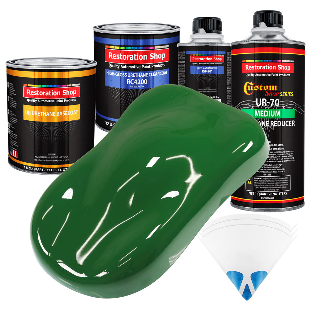 Emerald Green - Urethane Basecoat with Clearcoat Auto Paint - Complete Medium Quart Paint Kit - Professional High Gloss Automotive, Car, Truck Coating