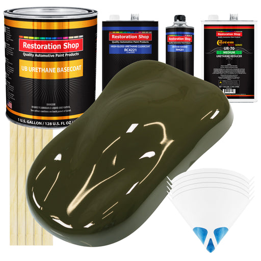Olive Drab Green - Urethane Basecoat with Clearcoat Auto Paint - Complete Medium Gallon Paint Kit - Professional Gloss Automotive Car Truck Coating