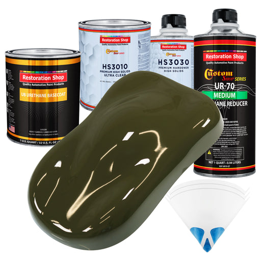 Olive Drab Green - Urethane Basecoat with Premium Clearcoat Auto Paint - Complete Medium Quart Paint Kit - Professional High Gloss Automotive Coating